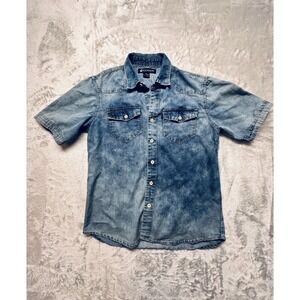 Rocawear Mens Denim Shirt Short Sleeve Acid Wash Button Down Size Medium